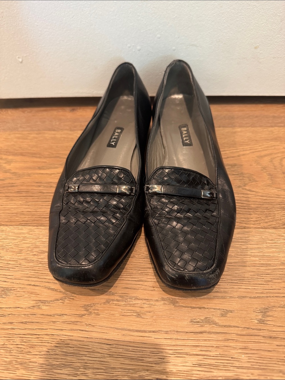 Bally Black Woven Leather Loafers with Metal Bit